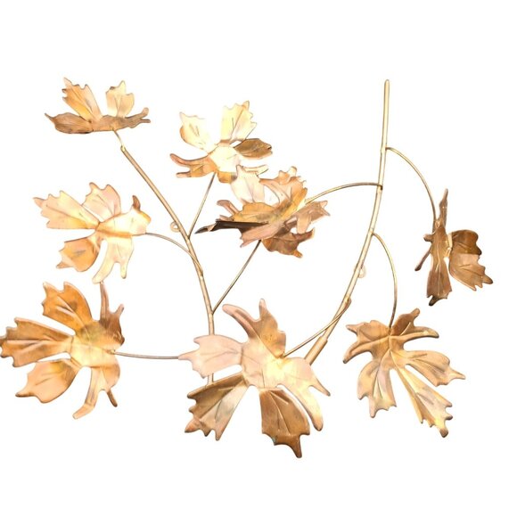Vintage Brass Wall Sculpture Leaf Design Mid Century Modern Decor - Picture 1 of 2
